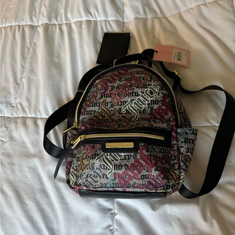Juicy Couture Black and Pink Patterned Backpack
